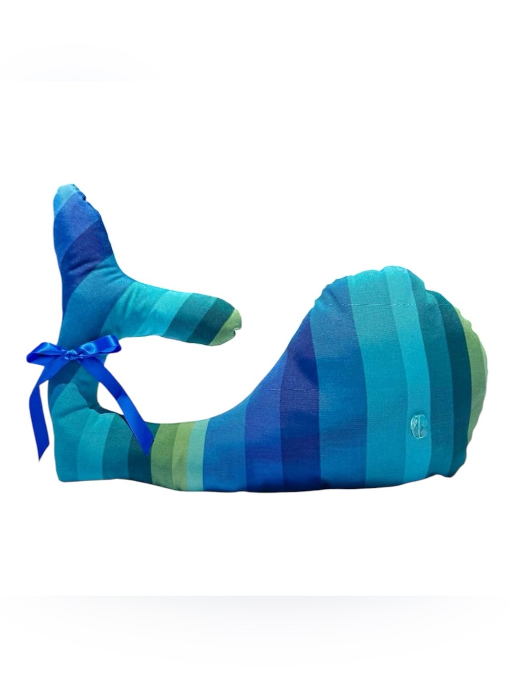 Handmade Striped Blue Plush Whale Pillow - Picture 2 of 4